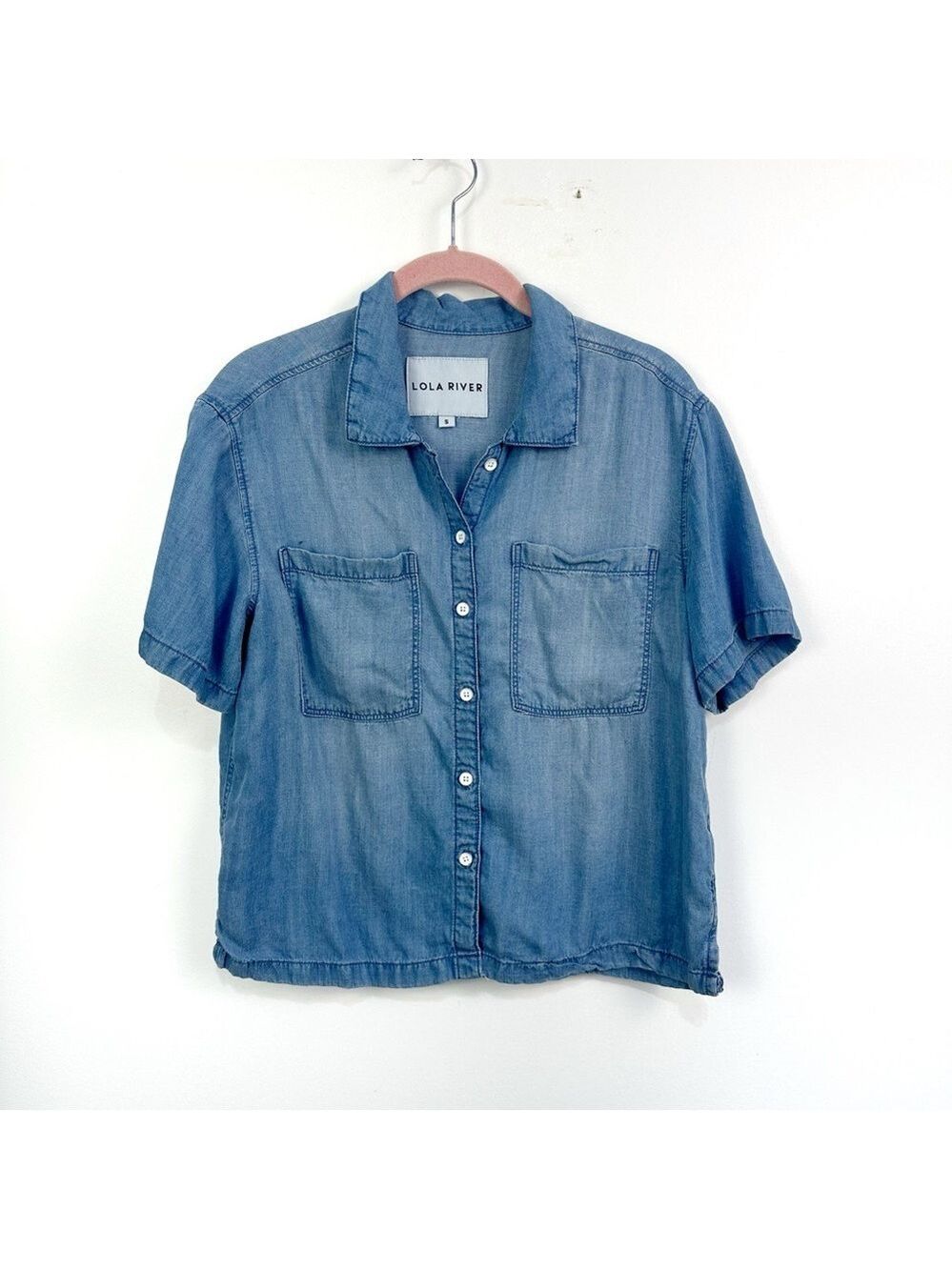 Lola River Tencel Button Down Short Sleeve Shirt Sz Small